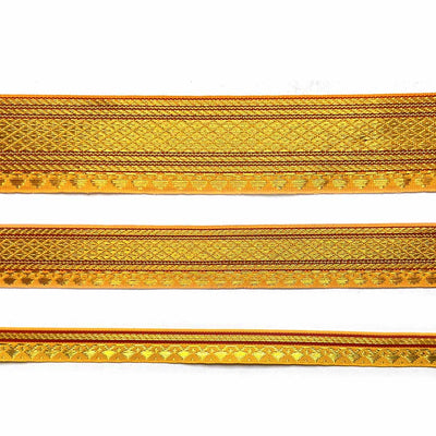 Yellow & Golden Zari Color Weaving Border 3-In-One - ( 5 mtr ) | Yellow laces | Golden Zari Laces | Zari | Golden Color | Weaving Border | Craft Shop | Art Craft | Decoration Essentials | Home Decor | India | Handmade | Sharee | Adikala Craft Store