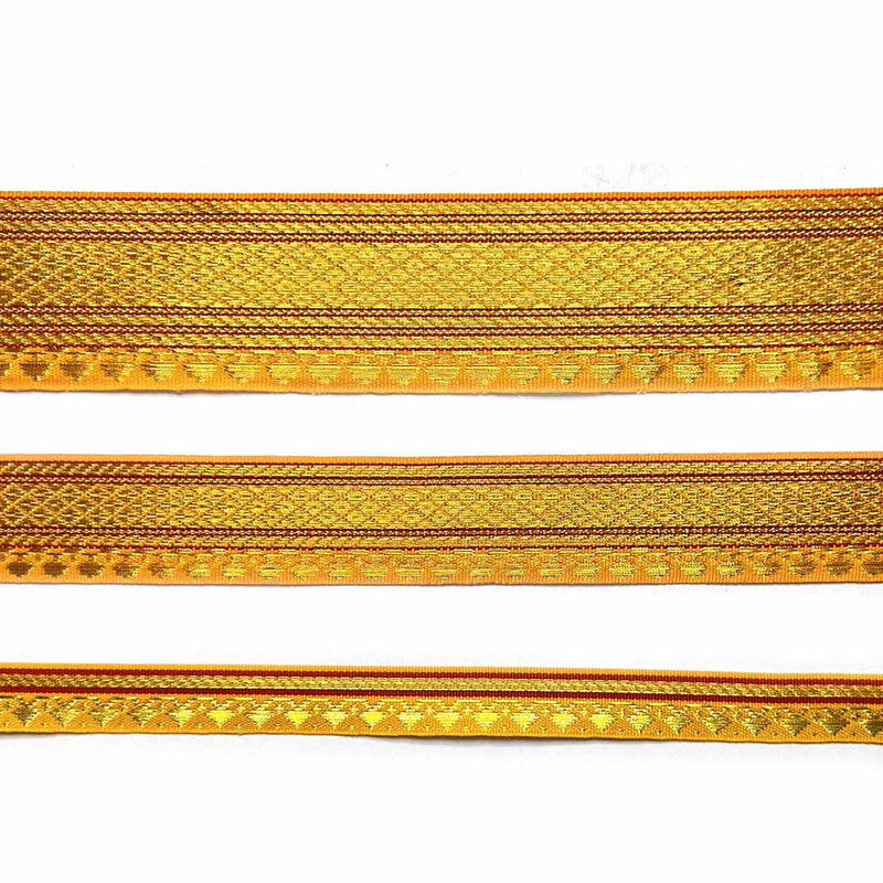Yellow & Golden Zari Color Weaving Border 3-In-One - ( 5 mtr ) | Yellow laces | Golden Zari Laces | Zari | Golden Color | Weaving Border | Craft Shop | Art Craft | Decoration Essentials | Home Decor | India | Handmade | Sharee | Adikala Craft Store