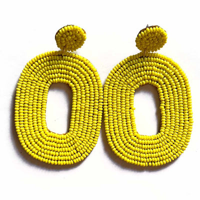 Yellow Color Oval Shape Earrings | Yellow Color | Oval Shape Earrings | Art Craft | Craft Store | Craft | Art Making | Project Making | Online Art Craft | Indian Art Craft | Indian Craft | Handmade | decoration Essentials | Adikala Craft Store