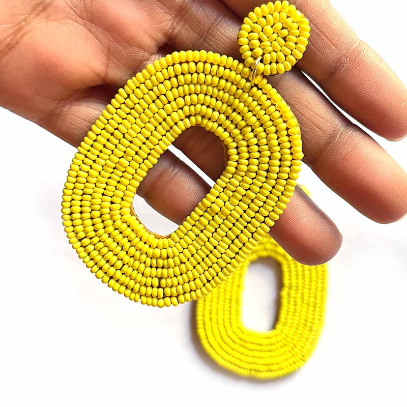 Yellow Color Oval Shape Earrings | Yellow Color | Oval Shape Earrings  | Art Craft | Craft Store | Craft | Art Making | Project Making | Online Art Craft | Indian Art Craft | Indian Craft | Handmade | decoration Essentials | Adikala Craft Store