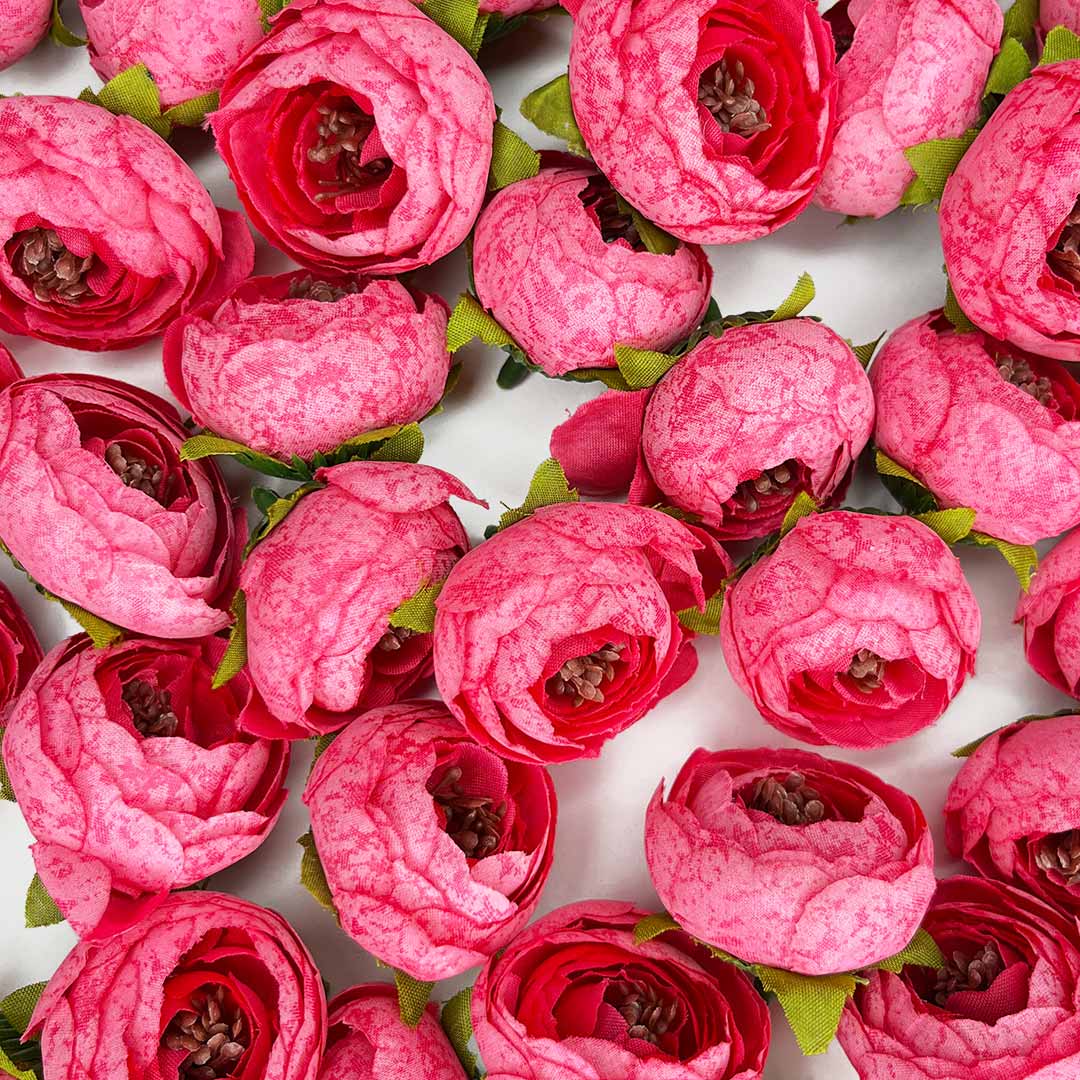 Pink Peony Buds Pack of 25 (1.5" Inches) Fake Fabric Head Rose Flowers for Home, Gift, Christmas,Valentine, Mandir Pooja Table, Cake Decor, Bouquet Making Decoration