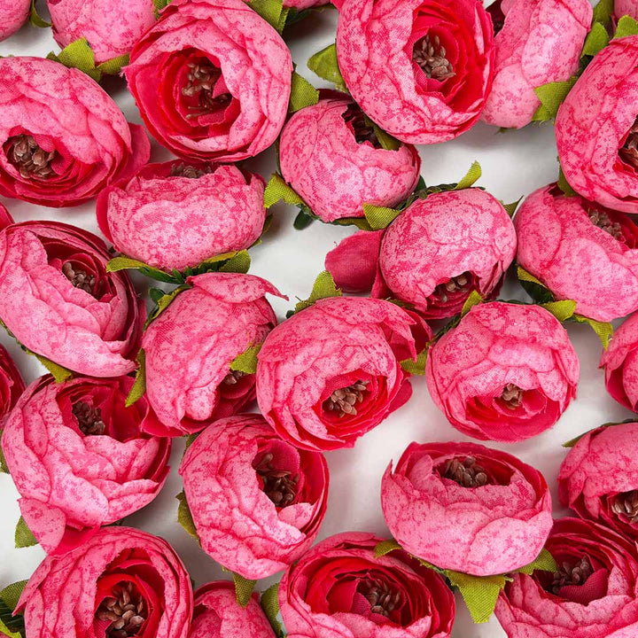 Pink Peony Buds Pack of 25 (1.5" Inches) Fake Fabric Head Rose Flowers for Home, Gift, Christmas,Valentine, Mandir Pooja Table, Cake Decor, Bouquet Making Decoration