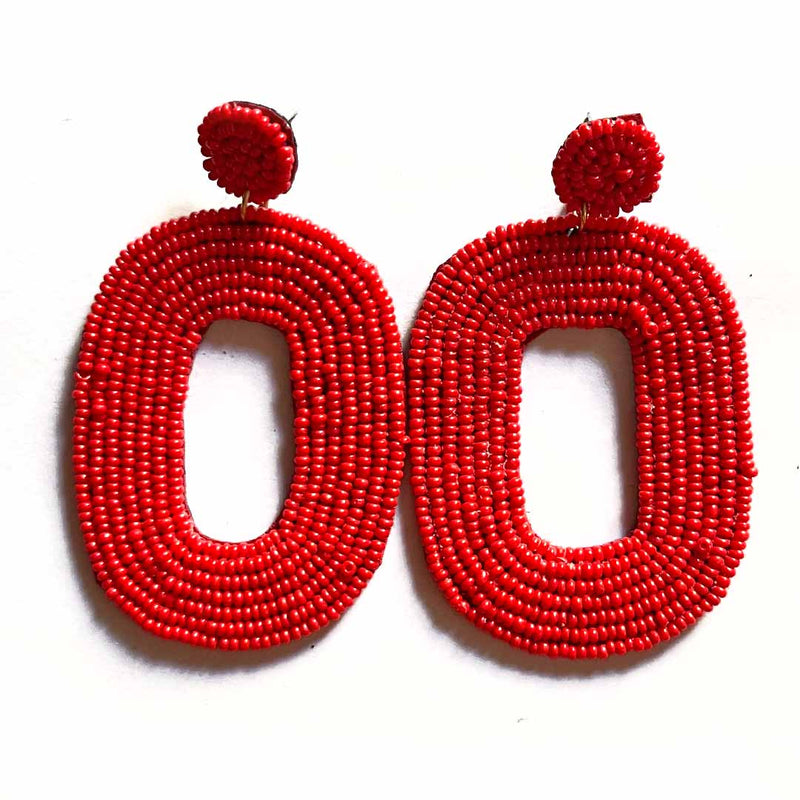 Red Color Oval Shape Earrings | Red Color | Oval Shape | Earrings | Red Earrings | Art Craft | Craft Store | Craft | Art Making | Project Making | Online Art Craft | Indian Art Craft | Indian Craft | Handmade | decoration Essentials | Adikala Craft Store