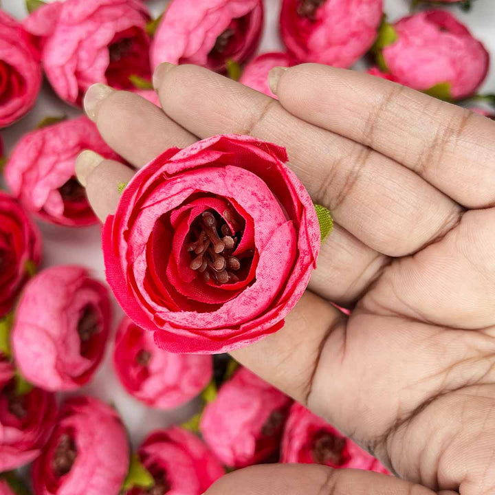 Pink Peony Buds Pack of 25 (1.5" Inches) Fake Fabric Head Rose Flowers for Home, Gift, Christmas,Valentine, Mandir Pooja Table, Cake Decor, Bouquet Making Decoration