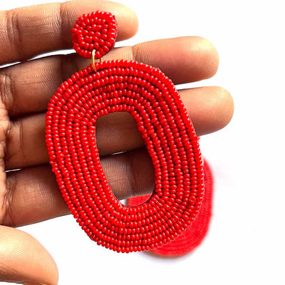 Red Color Oval Shape Earrings | Red Color | Oval Shape | Earrings | Red Earrings  |  Art Craft | Craft Store | Craft | Art Making | Project Making | Online Art Craft | Indian Art Craft | Indian Craft | Handmade | decoration Essentials | Adikala Craft Store