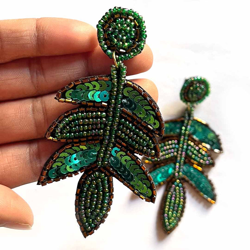 Green Color Leaf Earrings | Green Color | Leaf Earrings | Art Craft | Craft Store | Craft | Art Making | Project Making | Online Art Craft | Indian Art Craft | Indian Craft | Handmade | decoration Essentials | Adikala Craft Store