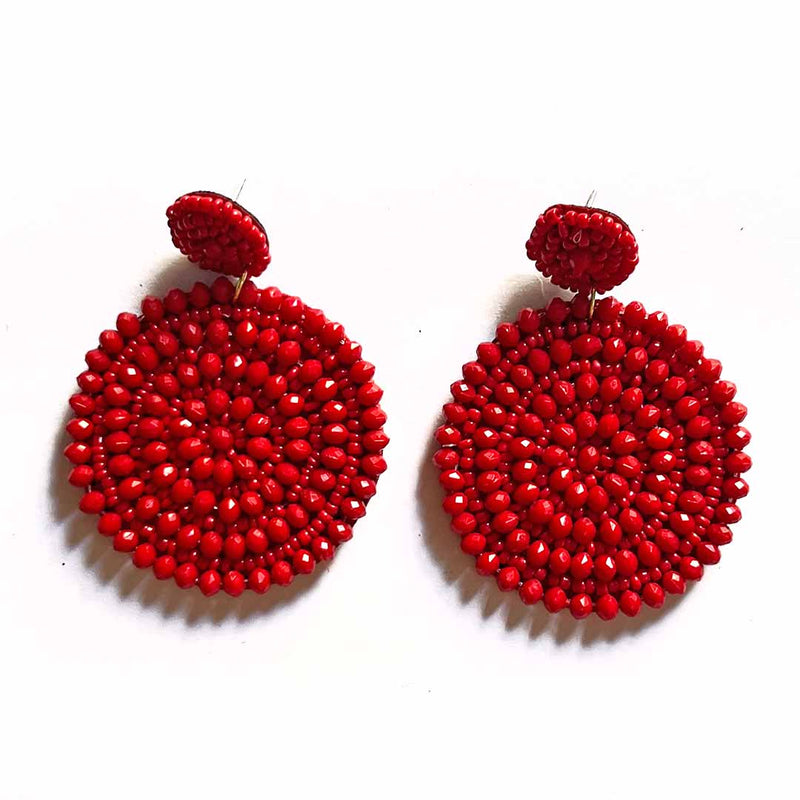 Red Color Round Shape Earrings | Red Color Earrings | Red Round Shape Earrings | Art Craft | Craft Store | Craft | Art Making | Project Making | Online Art Craft | Indian Art Craft | Indian Craft | Handmade | decoration Essentials | Adikala Craft Store
