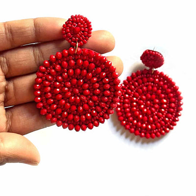 Red Color Round Shape Earrings | Red Color Earrings  | Red Round Shape Earrings | Art Craft | Craft Store | Craft | Art Making | Project Making | Online Art Craft | Indian Art Craft | Indian Craft | Handmade | decoration Essentials | Adikala Craft Store