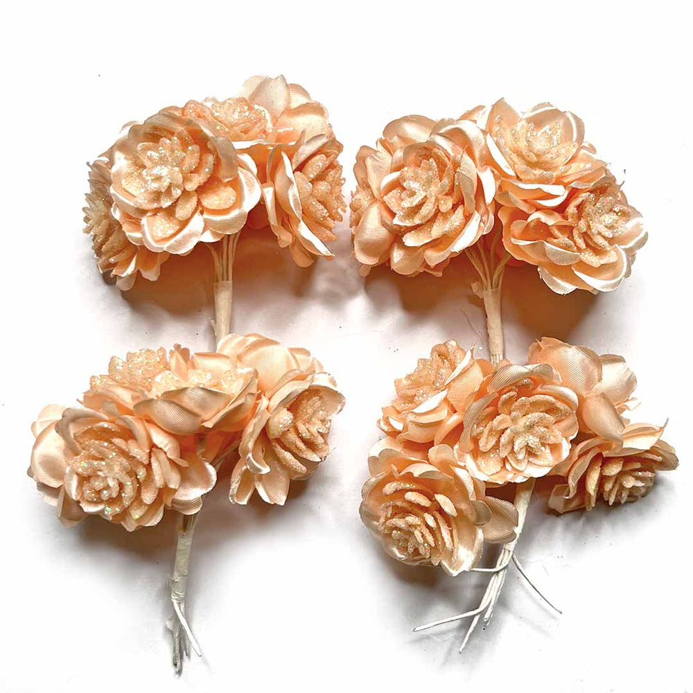 Light Orange Color Satin | Glitter Flower Bunch | Bunch 2 of 12 PCS | Satin with Glitter | Art Craft | Craft Store | Craft | Art Making | Project Making | Online Art Craft | Indian Art Craft | Indian Craft | Handmade | decoration Essentials | Adikala Craft Store