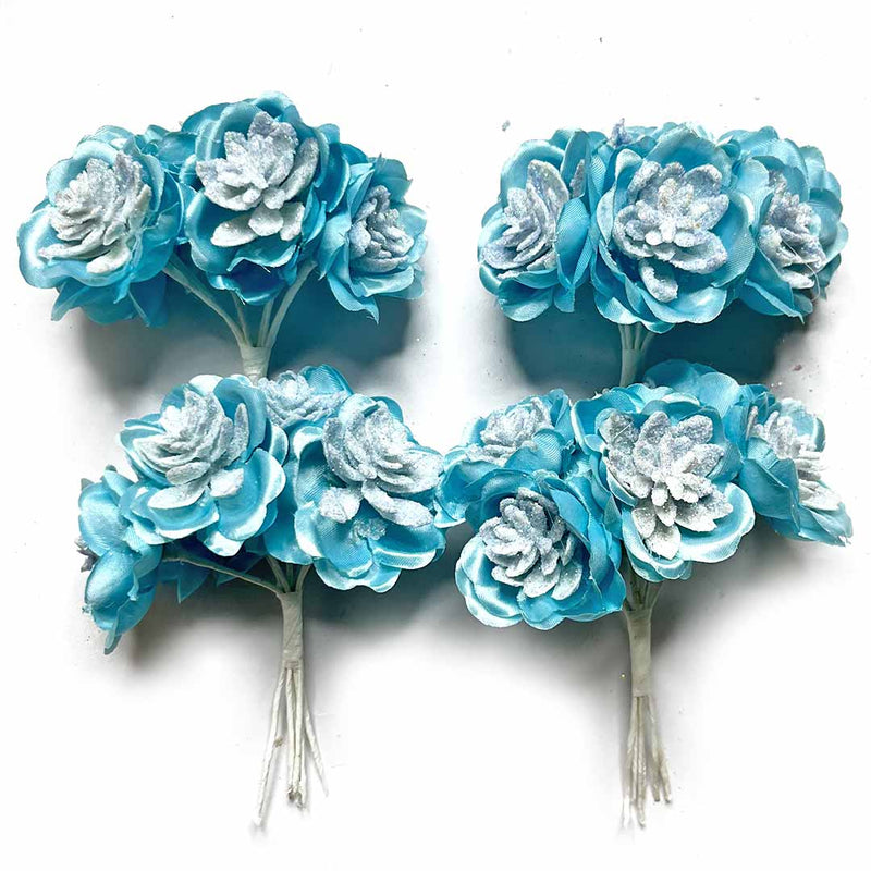 Sky Blue Color Satin | Satin With Glitter Flower | Glitter Flower Bunch | Flower Bunch 2 Of 12 PCS | Art Craft | Craft Store | Craft | Art Making | Project Making | Online Art Craft | Indian Art Craft | Indian Craft | Handmade | decoration Essentials | Adikala Craft Store