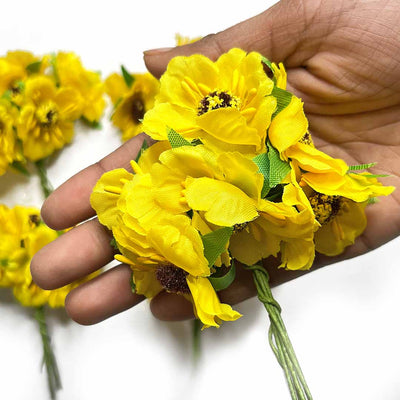 Dark yellow Color Poppy Flowers | Red Color | poppy Flower | Flower Bunch 2 of 12 PCS | Art Craft | Craft Store | Craft | Art Making | Project Making | Online Art Craft | Indian Art Craft | Indian Craft | Handmade | decoration Essentials | Adikala Craft Store