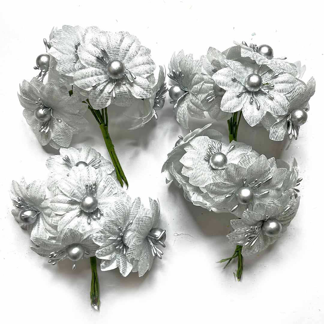 Silver Tissue Flower Bunch 2 Of 12 PCS.