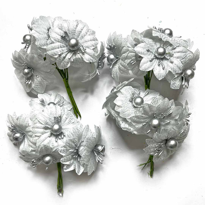 Silver Tissue Flower Bunch 2 Of 12 PCS.
