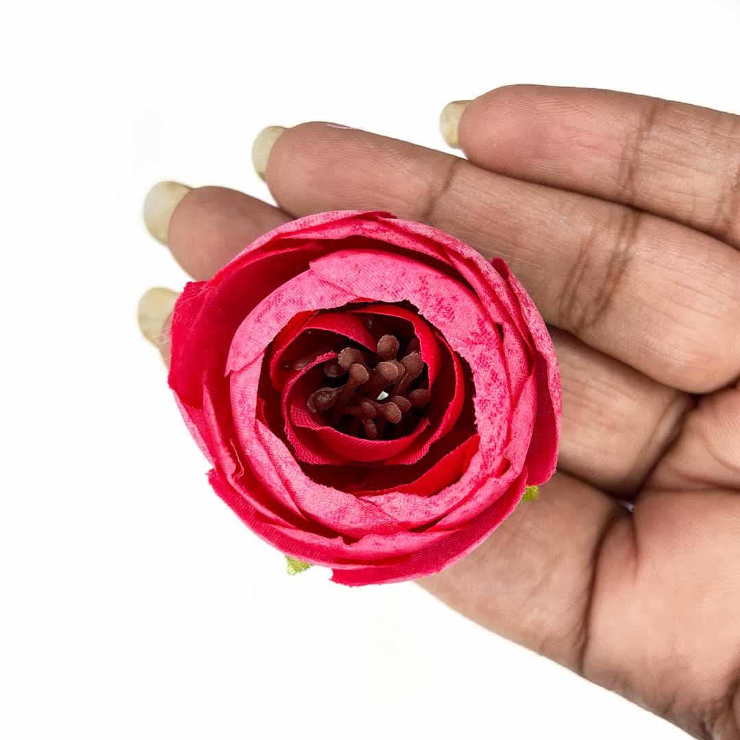 Pink Peony Buds Pack of 25 (1.5" Inches) Fake Fabric Head Rose Flowers for Home, Gift, Christmas,Valentine, Mandir Pooja Table, Cake Decor, Bouquet Making Decoration