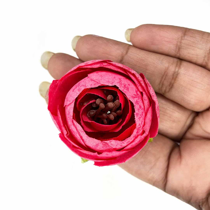 Pink Peony Buds Pack of 25 (1.5" Inches) Fake Fabric Head Rose Flowers for Home, Gift, Christmas,Valentine, Mandir Pooja Table, Cake Decor, Bouquet Making Decoration