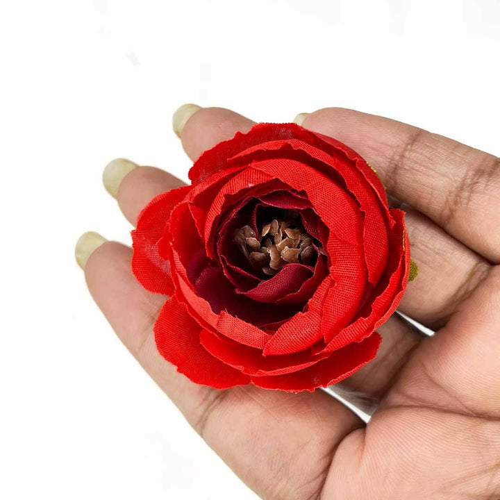 Red Peony Buds Pack of 25 (1.5" Inches) Fake Fabric Head Rose Flowers for Home, Gift, Christmas,Valentine, Mandir Pooja Table, Cake Decor, Bouquet Making Decoration