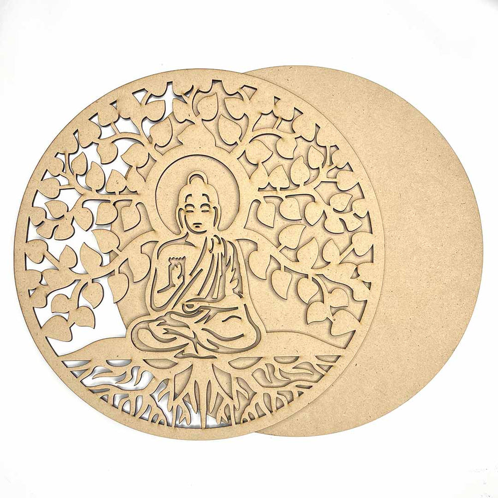 Lord Buddha With Tree Of Life Design MDF Cutout Base for DIY | Lord Budha | MDF | MDF Cutouts | Adikala | Art Craft | Craft Store Online | LIfe of Tree | MDF Cutout Base | DIY | MDF Lord Budha | Adikala
