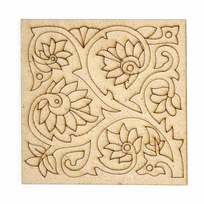 Square Shaped Floral Design Engraved Coaster Set of 6 | Craft Store online | Engraved DIY | MDF | Craft | Art Craft | Square Shape | Floral | Design | Engraved | Design | Coster Set of 6 | Adikala