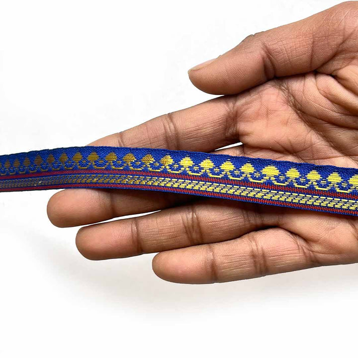 Blue & Golden Zari Color Weaving Border | Blue | Golden Za ri Color Weaving Border | Art Craft | Craft Store | Craft | Art Making | Project Making | Online Art Craft | Indian Art Craft | Indian Craft | Handmade | decoration Essentials | Adikala Craft Store
