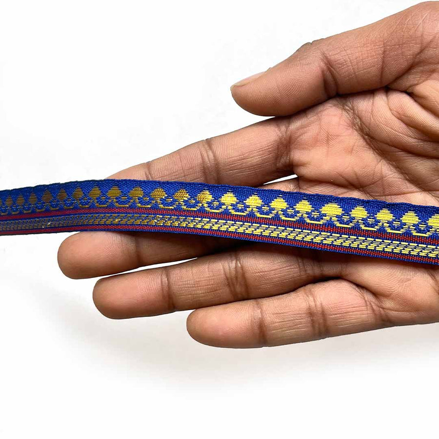 Blue & Golden Zari Color Weaving Border | Blue | Golden Za ri Color Weaving Border | Art Craft | Craft Store | Craft | Art Making | Project Making | Online Art Craft | Indian Art Craft | Indian Craft | Handmade | decoration Essentials | Adikala Craft Store
