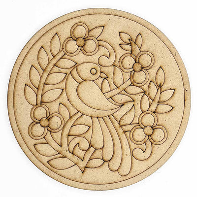 Round Shaped MDF Engraved Madhubani & Bird Motifs Design Coaster Set of 6 | Round Shape Mandala | Engraved madhubani | Motifs Design Coaster | Set of 6 | Adikala | Craft Store Online | Adikala