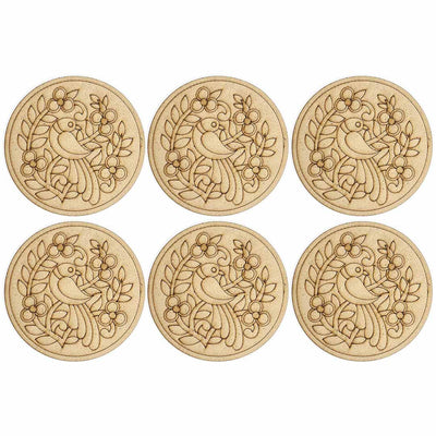 Round Shaped MDF Engraved Madhubani & Bird Motifs Design Coaster Set of 6 | Round Shape Mandala | Engraved madhubani | Motifs Design Coaster | Set of 6 | Adikala | Craft Store Online  | Adikala