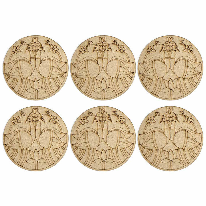 Round Shaped Pair of Peacock With Pichwai Lotus Design Coaster Set of 6 | Round Shaped Pair | Peacock | Pichwai Lotus | Lotus design | Pichwai Coaster set of 6 | Coasters  | Pichwai Art | MDF | Round Shape MDF | Adikala