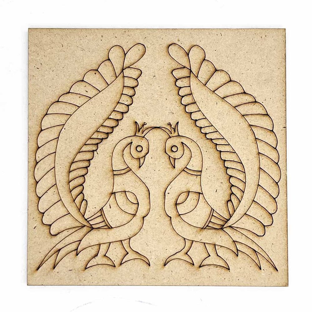 Square Shaped Pair of Peacock Design Engraved Coaster Set of 6 | Adikala | Craft Online | Art Craft | Adikala