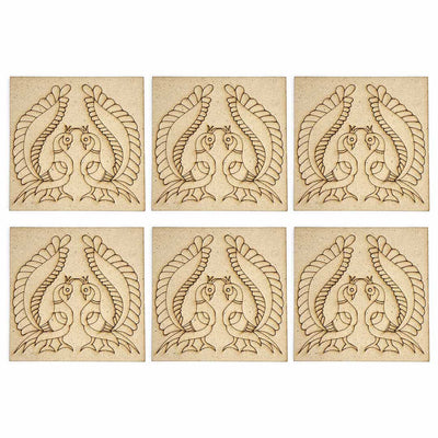 Square Shaped Pair of Peacock Design Engraved Coaster Set of 6 | Adikala | Craft Online | Art Craft | Adikala