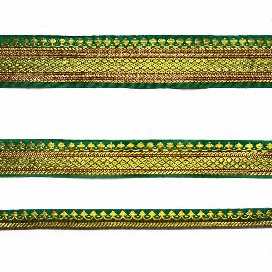 Green & Golden Zari Color Weaving Border 3-In-One - ( 5 mtr ) | Green laces | Golden Zari Laces | Zari | Golden Color | Weaving Border | Craft Shop | Art Craft | Decoration Essentials | Home Decor | India | Handmade | Sharee | Adikala Craft Store