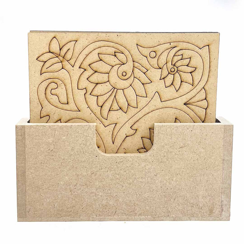 Square Shaped Floral Design Engraved Coaster Set of 6 | Craft Store online | Engraved DIY | MDF | Craft | Art Craft | Square Shape | Floral | Design | Engraved | Design | Coster Set of 6 | Adikala 