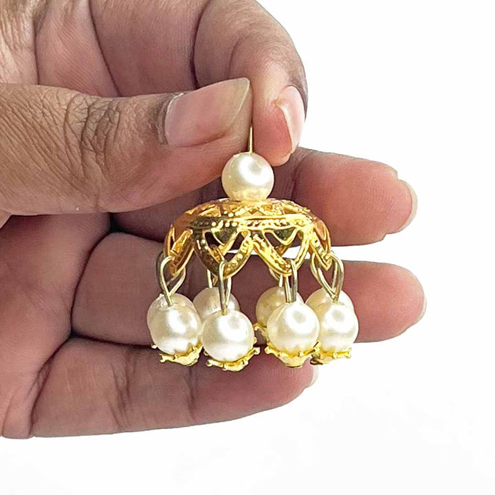 Golden With White Jhumka  | Golden Color Acrylic Beads | Beads jhumka | Jhumka set of 10 | Golden Colour Jhumka | Art Craft | Decoration Craft | indian Home | Decoration | Project Making | online Art | Design | Beautiful | Adikala | Adikala Craft Store