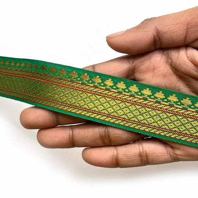 Green  & Golden Zari Color Weaving Border | Green | Golden Za ri Color Weaving Border | Art Craft | Craft Store | Craft | Art Making | Project Making | Online Art Craft | Indian Art Craft | Indian Craft | Handmade | decoration Essentials | Adikala Craft Store
