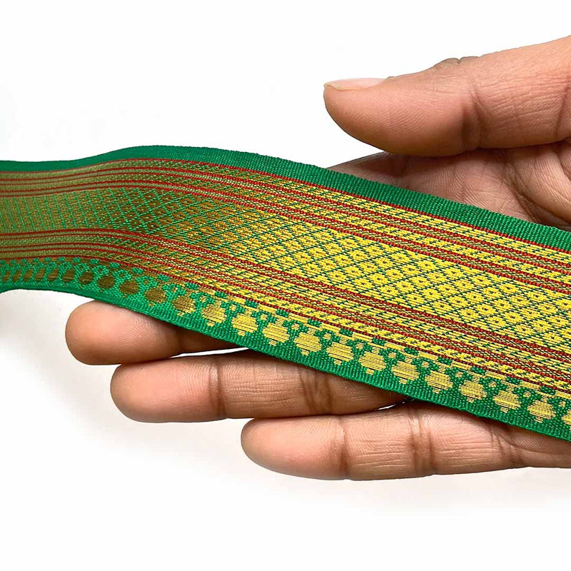 Green  & Golden Zari Color WeavingBorder | Green  | Golden Za ri Color Weaving Border | Art Craft | Craft Store | Craft | Art Making | Project Making | Online Art Craft | Indian Art Craft | Indian Craft | Handmade | decoration Essentials | Adikala Craft Store