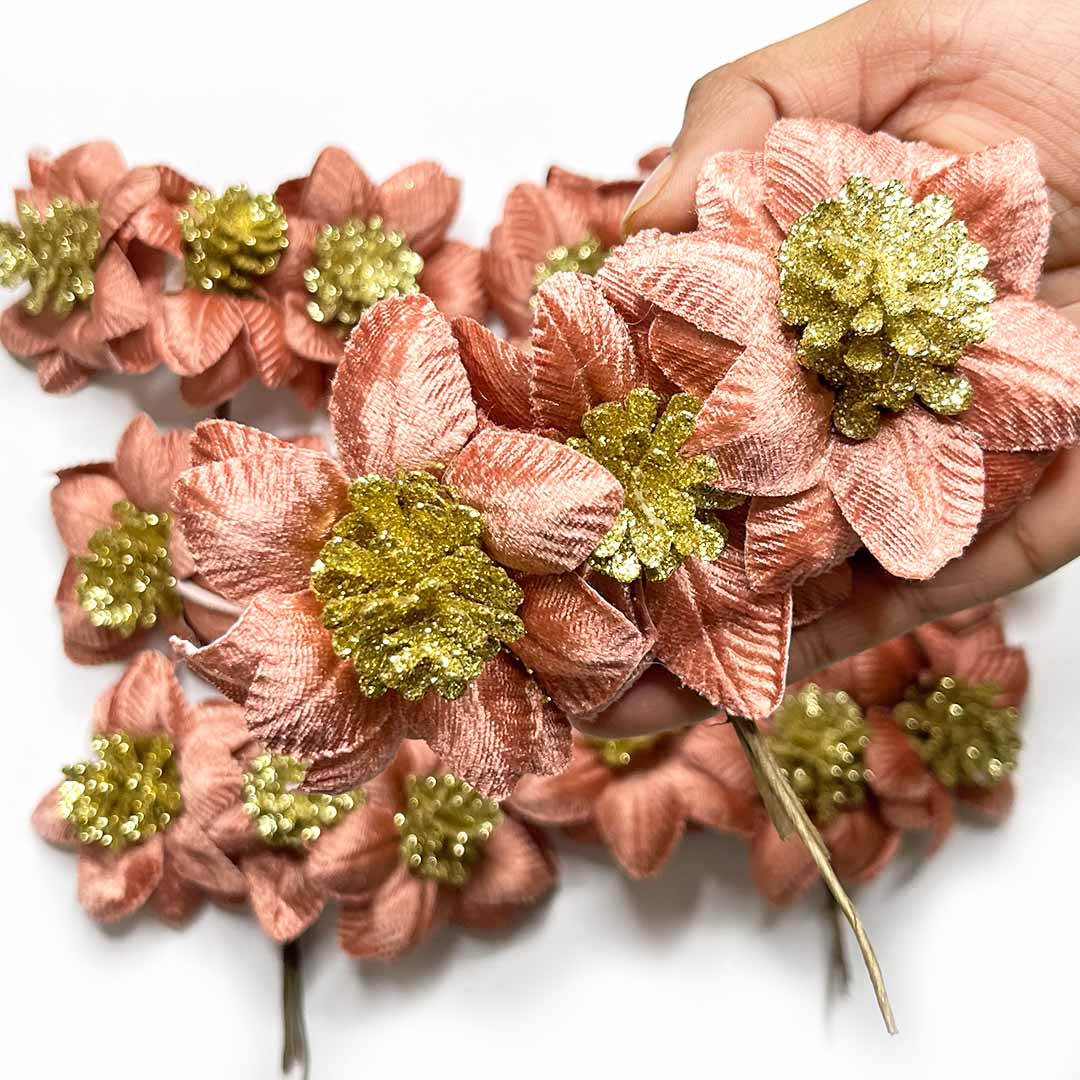Baby Pink | Color Martina Moon | Flower With Baby Pine Bunch 2 Of 6 PCS | Baby Pine Bunch | Martina Moon flower | Handmade | Indian Decoration | Collection | Wedding decoration | Craft Store | Art Craft | Online Craft | Adikala Craft store