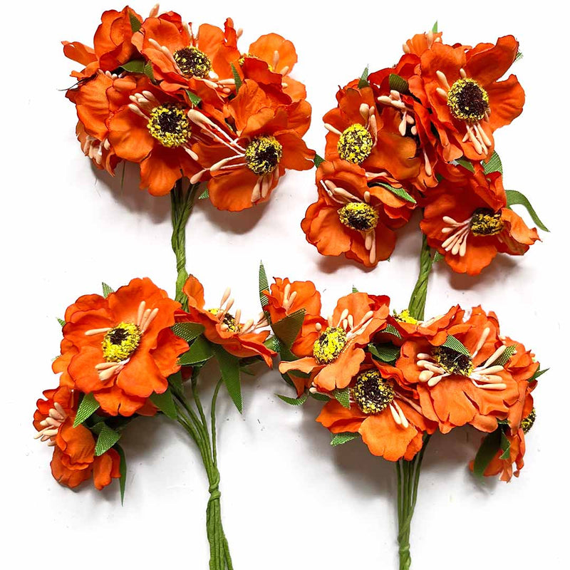 Orange Color Poppy Flowers | Poppy Flowers | Flower Bunch | Bunch 2 of 12 PCS | Art Craft | Craft Store | Craft | Art Making | Project Making | Online Art Craft | Indian Art Craft | Indian Craft | Handmade | decoration Essentials | Adikala Craft Store
