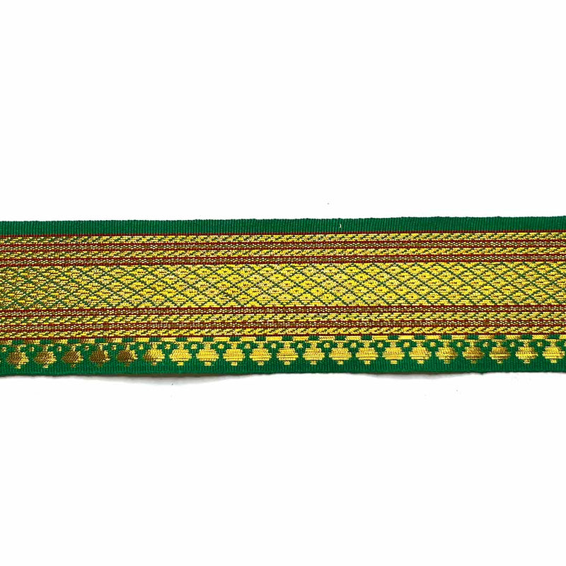 Green & Golden Zari Color Weaving Border 3-In-One - ( 5 mtr ) | Green laces | Golden Zari Laces | Zari | Golden Color | Weaving Border | Craft Shop | Art Craft | Decoration Essentials | Home Decor | India | Handmade | Sharee | Adikala Craft Store