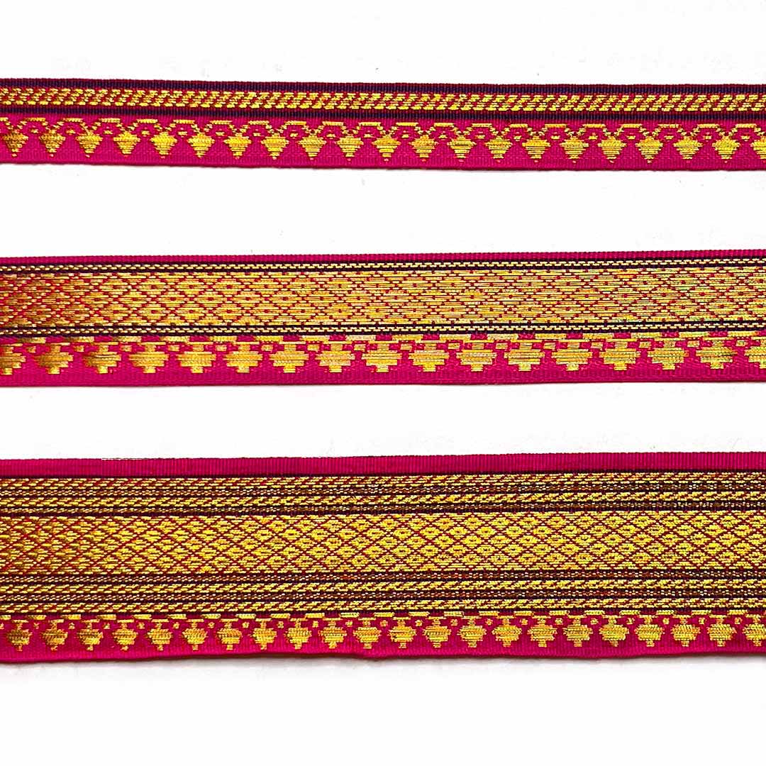 Pink & Golden Zari Color Weaving Border 3-In-One - ( 5 mtr ) – Adikala ...