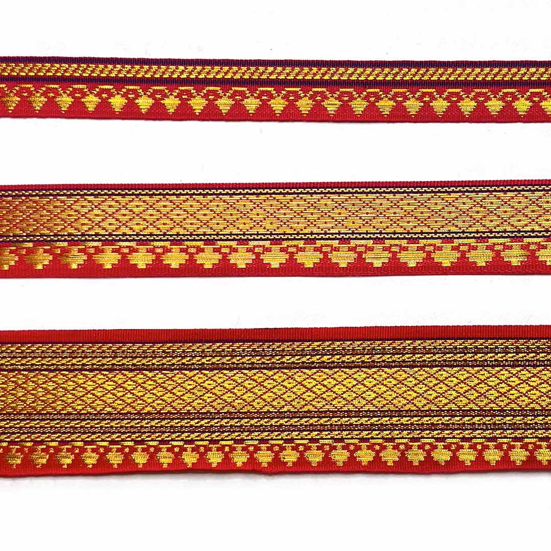 Blue & Golden Zari Color Weaving Border | Red | Golden Za ri Color Weaving Border | Art Craft | Craft Store | Craft | Art Making | Project Making | Online Art Craft | Indian Art Craft | Indian Craft | Handmade | decoration Essentials | Adikala Craft Store