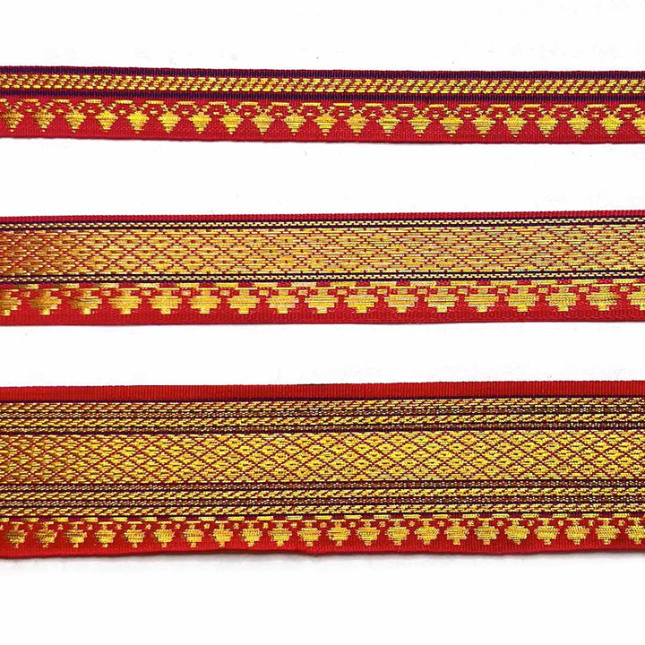 Blue & Golden Zari Color Weaving Border | Red | Golden Za ri Color Weaving Border | Art Craft | Craft Store | Craft | Art Making | Project Making | Online Art Craft | Indian Art Craft | Indian Craft | Handmade | decoration Essentials | Adikala Craft Store