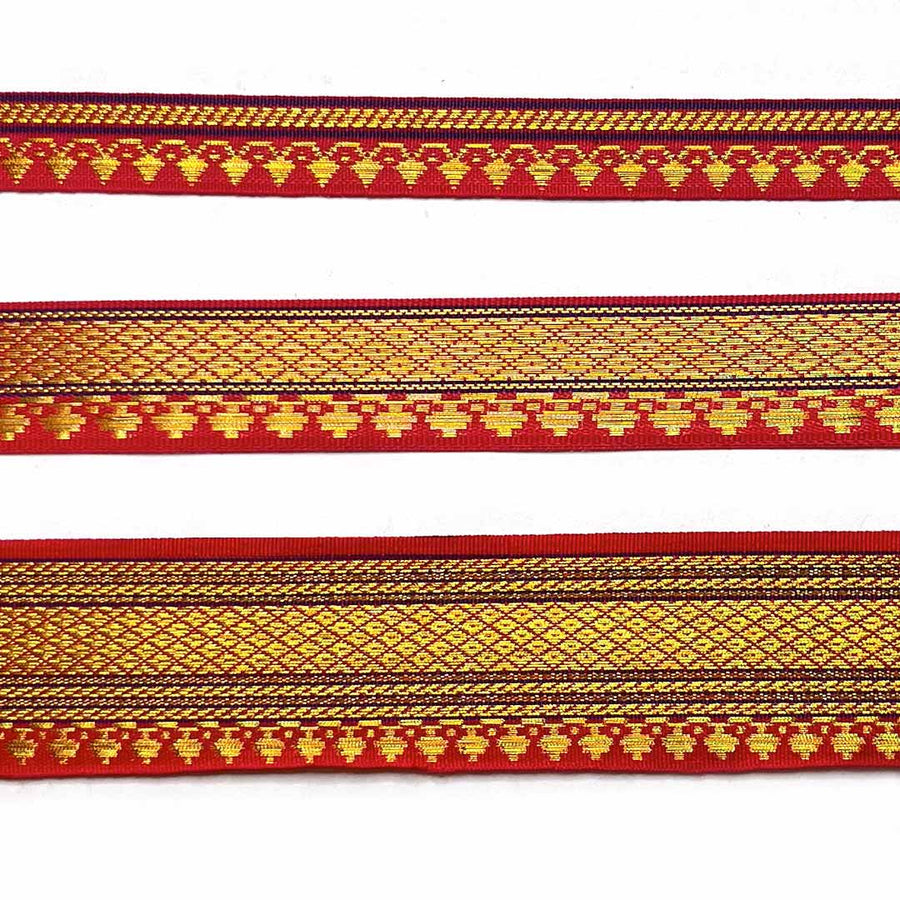 Blue & Golden Zari Color Weaving Border | Red | Golden Za ri Color Weaving Border | Art Craft | Craft Store | Craft | Art Making | Project Making | Online Art Craft | Indian Art Craft | Indian Craft | Handmade | decoration Essentials | Adikala Craft Store