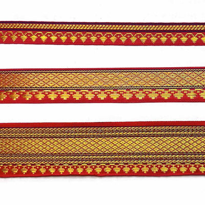 Blue & Golden Zari Color Weaving Border | Red | Golden Za ri Color Weaving Border | Art Craft | Craft Store | Craft | Art Making | Project Making | Online Art Craft | Indian Art Craft | Indian Craft | Handmade | decoration Essentials | Adikala Craft Store