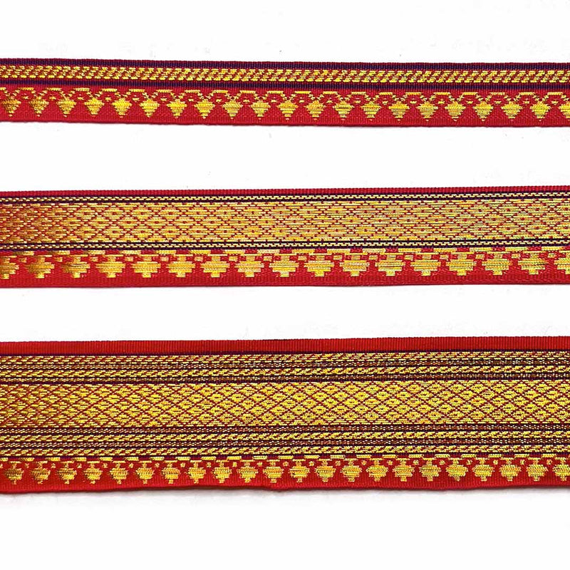 Blue & Golden Zari Color Weaving Border | Red | Golden Za ri Color Weaving Border | Art Craft | Craft Store | Craft | Art Making | Project Making | Online Art Craft | Indian Art Craft | Indian Craft | Handmade | decoration Essentials | Adikala Craft Store