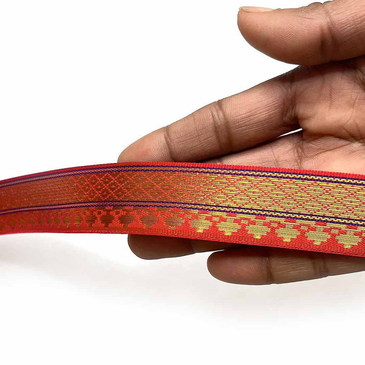Blue & Golden Zari Color Weaving Border | Red | Golden Za ri Color Weaving Border | Art Craft | Craft Store | Craft | Art Making | Project Making | Online Art Craft | Indian Art Craft | Indian Craft | Handmade | decoration Essentials | Adikala Craft Store