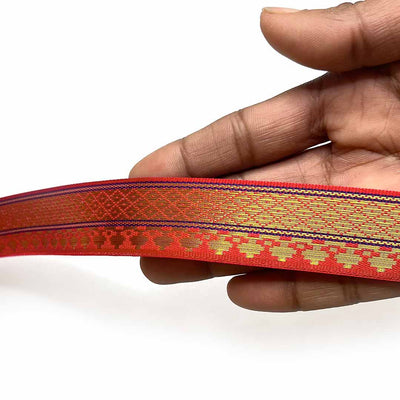 Blue & Golden Zari Color Weaving Border | Red | Golden Za ri Color Weaving Border | Art Craft | Craft Store | Craft | Art Making | Project Making | Online Art Craft | Indian Art Craft | Indian Craft | Handmade | decoration Essentials | Adikala Craft Store