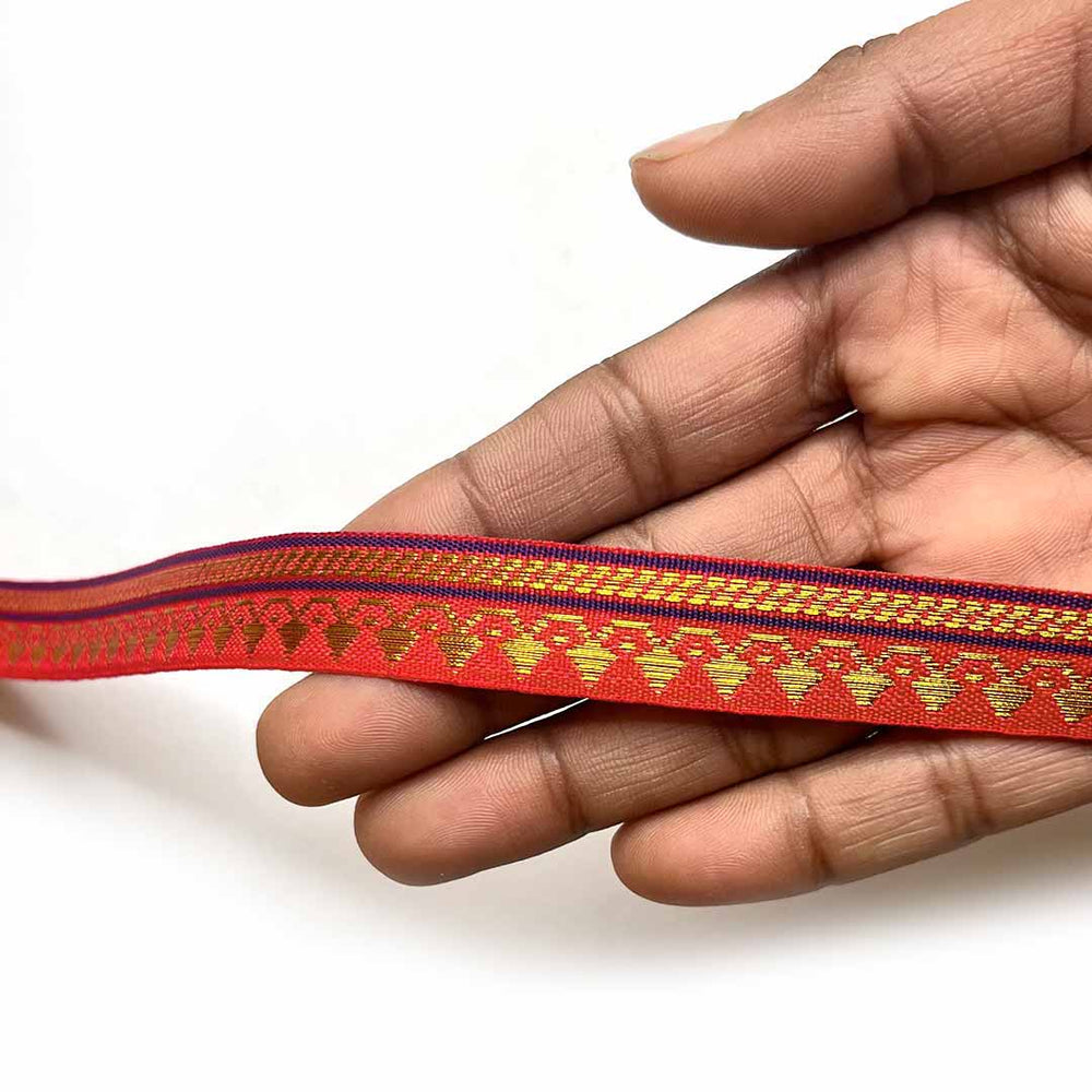 Blue & Golden Zari Color Weaving Border | Red | Golden Za ri Color Weaving Border | Art Craft | Craft Store | Craft | Art Making | Project Making | Online Art Craft | Indian Art Craft | Indian Craft | Handmade | decoration Essentials | Adikala Craft Store