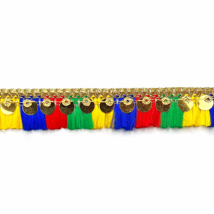 Multi-Color Zari Tassel Fringe Sequence Lace & Border - ( 9mtr )