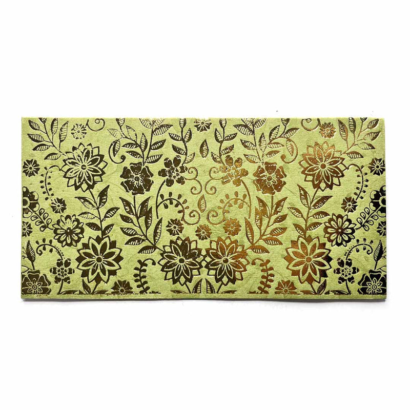 Golden Color Floral Design Pista Green Color Shagun Envelope Pack Of 10