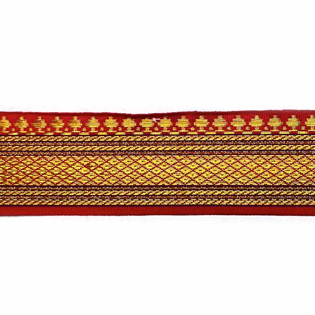 Blue & Golden Zari Color Weaving Border | Red | Golden Za ri Color Weaving Border | Art Craft | Craft Store | Craft | Art Making | Project Making | Online Art Craft | Indian Art Craft | Indian Craft | Handmade | decoration Essentials | Adikala Craft Store