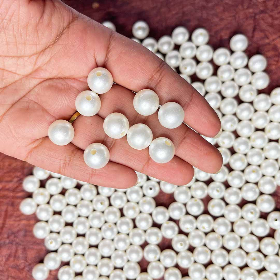 Cream Color 1 Cm Pearl Beads (Pack Of 100 gms) | Cream Color | Pearl Beads | Pack Of 100 gms | Craft Store online | Adikala Craft Store | Handmade | Decoration | Color white Pearl beads 